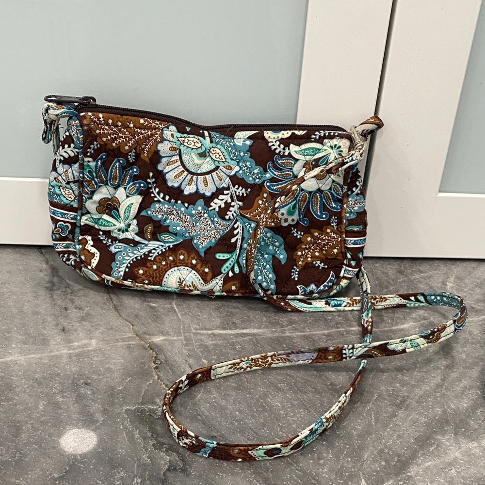 Vera Bradley Blue and Brown Floral Crossbody Bag